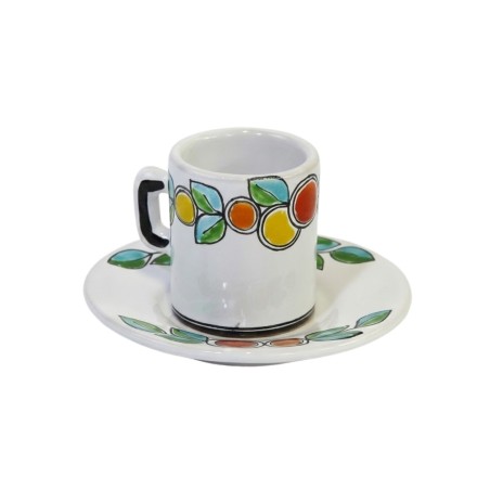 Tazzina caffè cilindrica con Piattino Arance e Limoni Ceramiche De Simone Tazzina caffè cilindrica con Piattino Arance e Limoni Ceramiche De Simone
